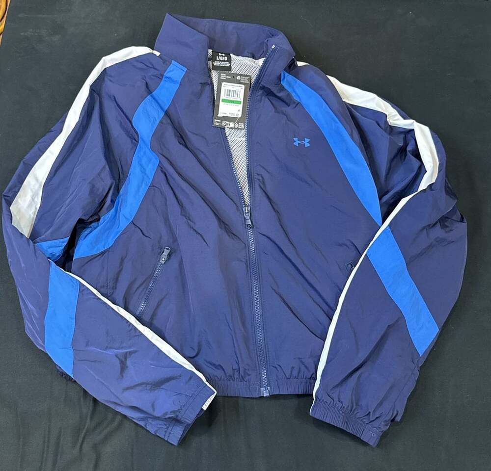 Under Armour Icon Crinkle Jacket Size L Blue White Full Zip